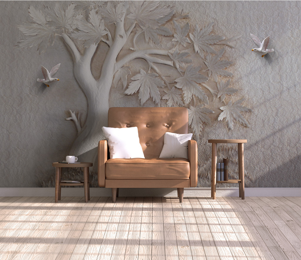 Weit verbreitete 3D-Prägung: Wandtapete mit Ahornbaum