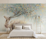 Winter Reindeer Tree Trunks Wallpaper Mural