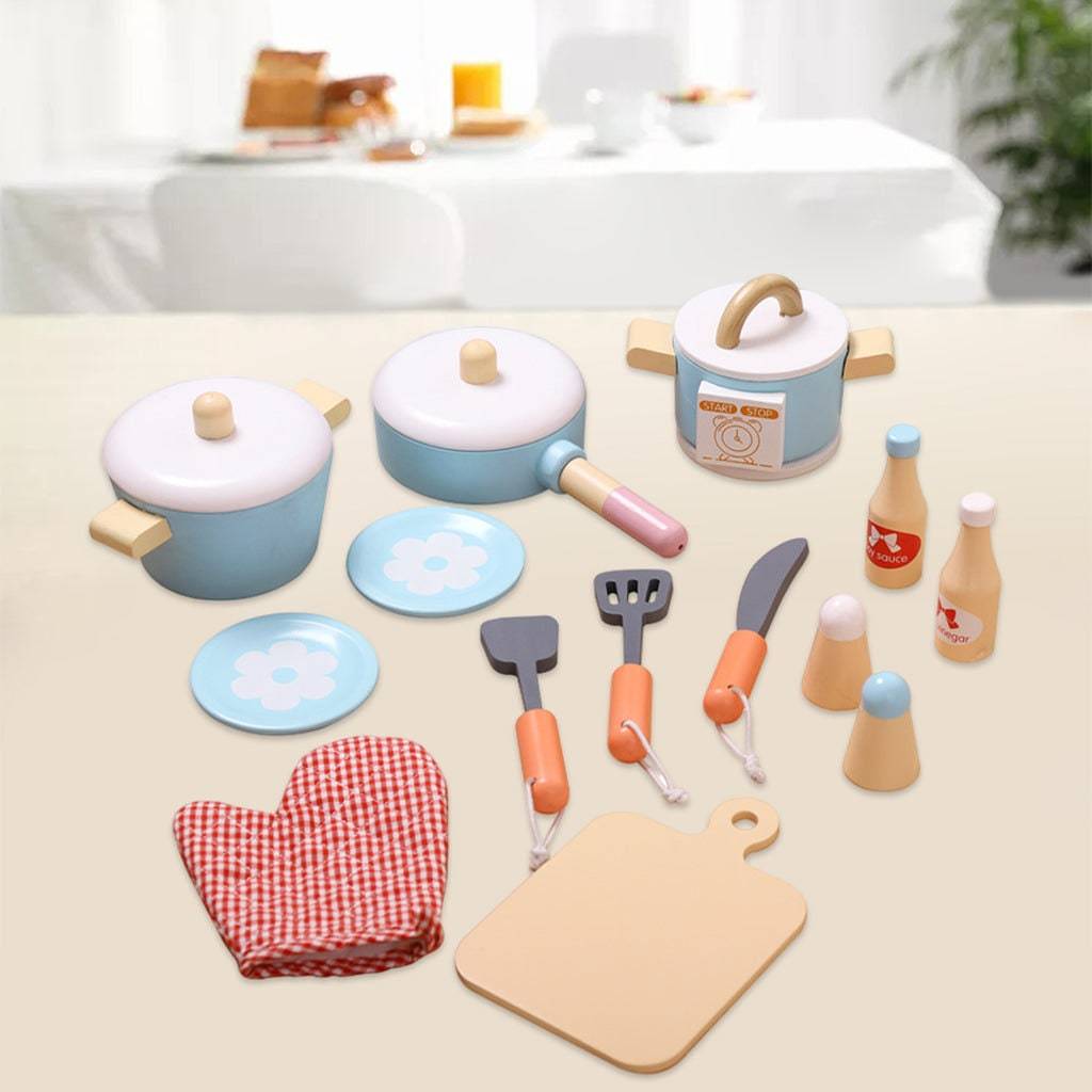 Wood Pots Pans Toys | Wooden Kitchen Set Toy | Wooden play kitchen Accessories | Pretend Play Kitchen Plates Toys