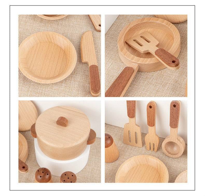 Wood Pots Pans Toys | Wooden Kitchen Set Toy | Wooden play kitchen Accessories | Pretend Play Kitchen Plates Toys