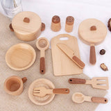 Wood Pots Pans Toys | Wooden Kitchen Set Toy | Wooden play kitchen Accessories | Pretend Play Kitchen Plates Toys