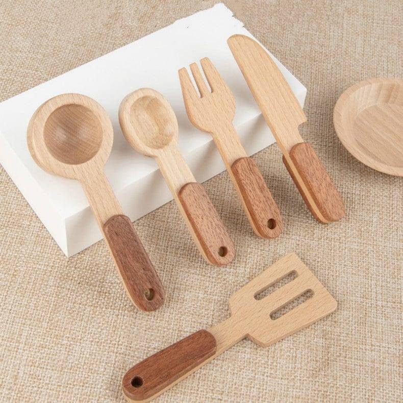 Wood Pots Pans Toys | Wooden Kitchen Set Toy | Wooden play kitchen Accessories | Pretend Play Kitchen Plates Toys