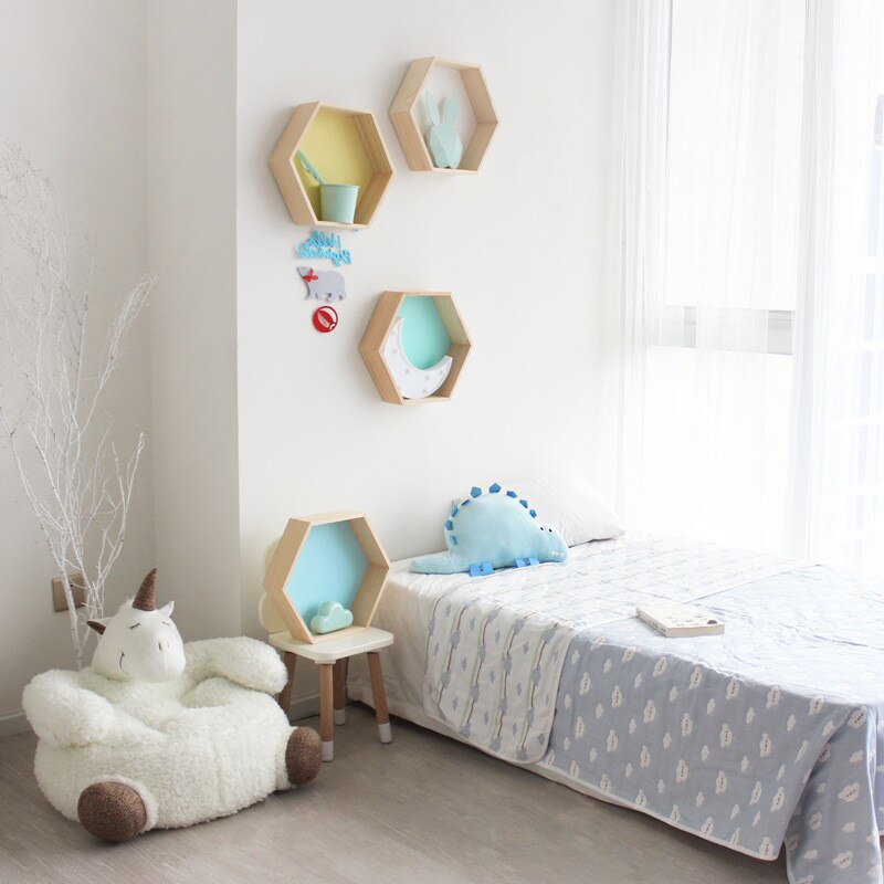 Wooden Wall Shelves Stylish Hexagon Designs for Baby Room