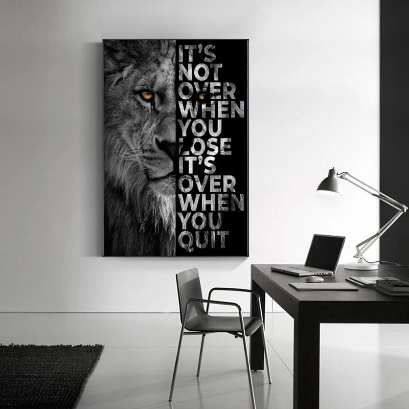 Words Never Quit Poster: Lions Canvas Wall Art