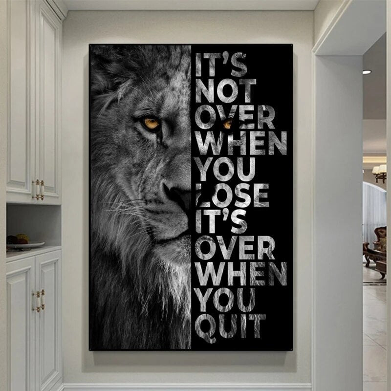 Words Never Quit Poster: Lions Canvas Wall Art