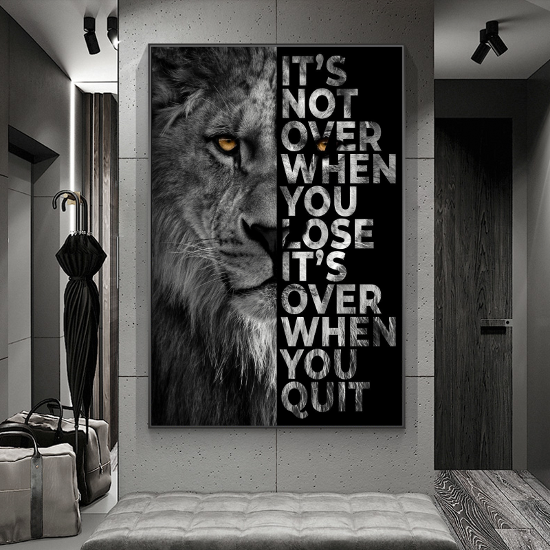 Words Never Quit Poster: Lions Canvas Wall Art