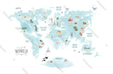 Thème Bleu Carte du Monde - Papier Peint Panoramique pour Chambre d'Enfant