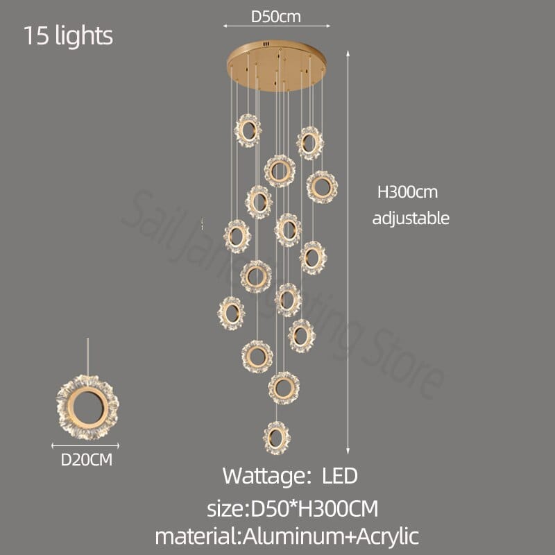 Lustre d'escalier à lumière LED Rings - Donnez du style à votre escalier