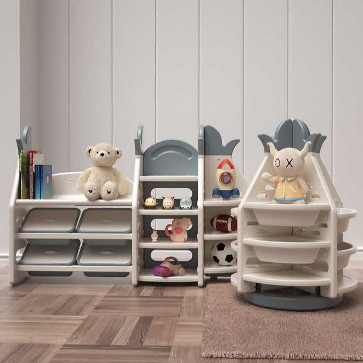 Kids Toy Storage 3-in-1 Organiser | Bookshelf Corner Rack w/ Plastic Bins